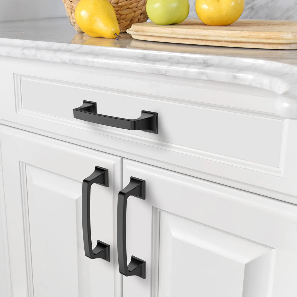 10 Pack Matte Black 3-3/4 Inch(96mm) Hole Centers Kitchen Cabinet Pulls Hardware Kitchen Handles for Cabinets