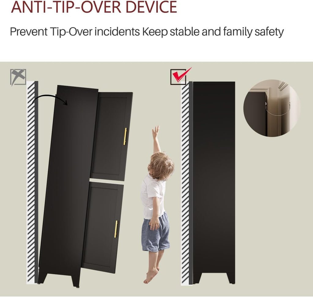 Metal Armoire Wardrobe Closet Storage Cabinet with Hanging Rod,71'' Metal Wardrobe Cabinet with 2 Doors and 2