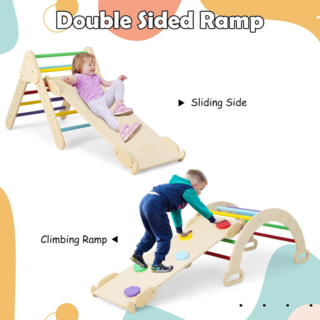 Triangle Set 7 in 1 Climbing Toys for 1-3 Inside Foldable Wood Montessori Jungle Gym with Ramp Slide Arch Rocker