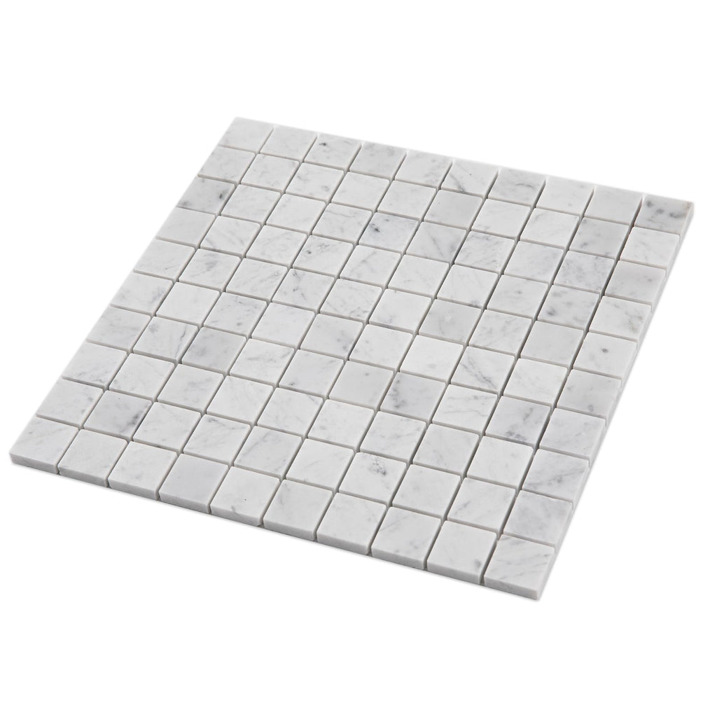Carrara White Marble Stone 1 Inch Square Italian Bianco Carrera Marble Mosaic Tile Wall Bathroom Shower Floor (5