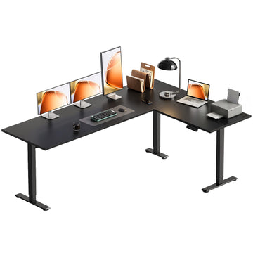 71 Inch Reversible L Shaped Electric Standing Desk, Black