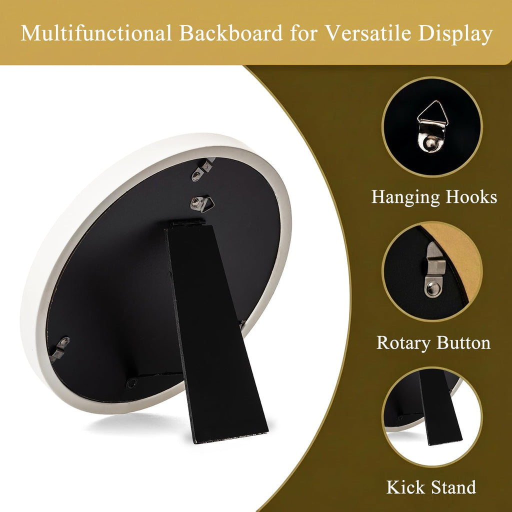 6x6 Round Rattan Picture Frame, Solid Wood with Real Glass, Display 6x6 Photos Matted to 4x4, Vertical for Tabletop