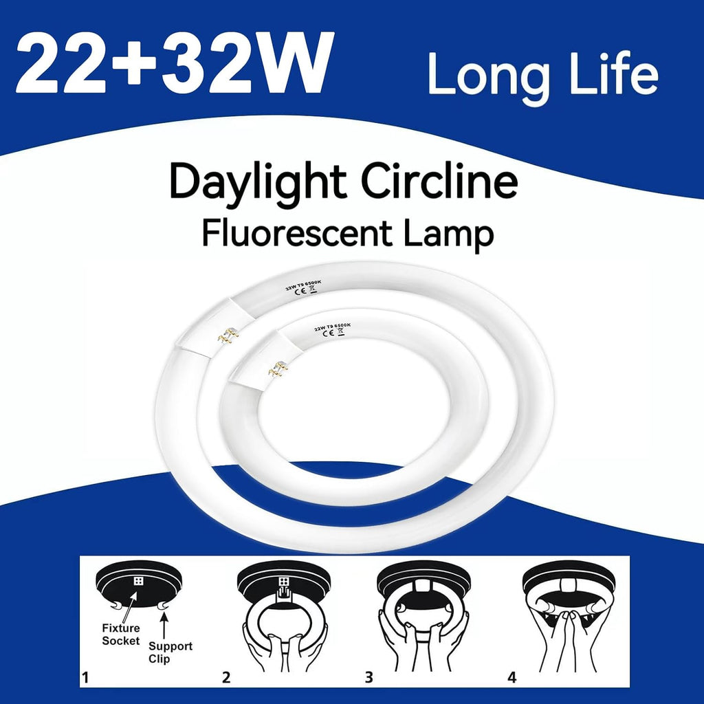 FC8T9 22W and FC12T9 32W Set Daylight, 8 inch T9 22 Watts Circular Light Bulbs, 12 inch 32 Watts Circline Fluorescent