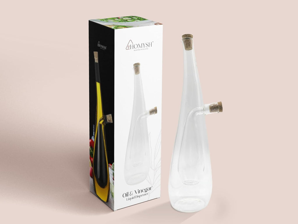 Oil and Vinegar Dispenser Bottle 2-in-1, Glass Cruet Set, Dual-Chamber Olive Oil & Vinegar Dispenser, Cork Stoppers