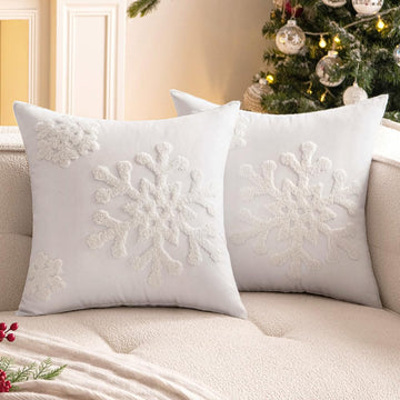 Pack of 2 Christmas White Throw Pillow Covers Snowflake 18x18 Inch