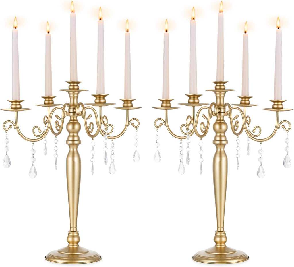Wedding Candelabra Table Centerpiece: 5 Arm Candelabras for Candlesticks - Gold Candle Holder Set of 2nt