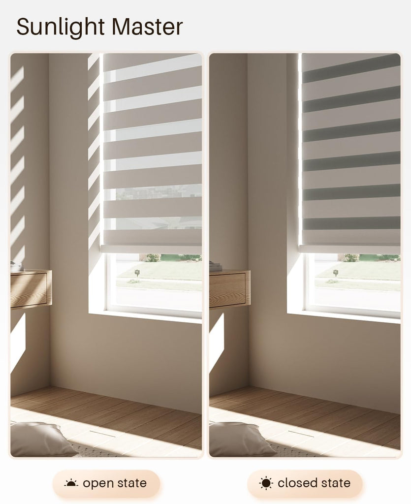 Smart Zebra Blinds for Windows, Alexa Motorized Blinds with Remote Control, Automatic Electric Power Zebra Shades for