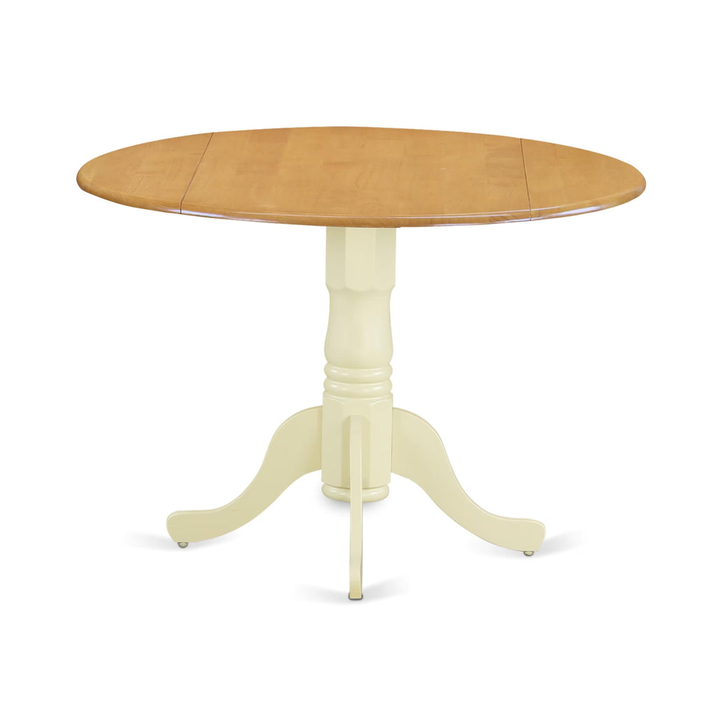 DLT-OMK-TP Dubl Table - a Round kitchen Table Top with Dropleaf & Pedestal Base, 42x42 Inch, Oak & Buttermilk