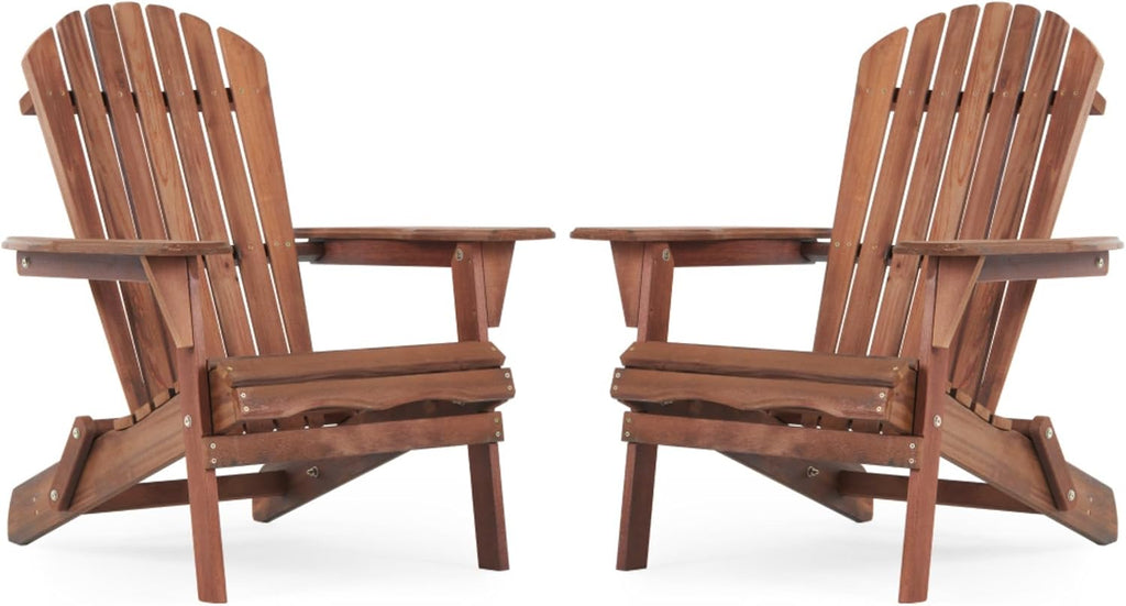 Solid Wood Folding Adirondack Chair Set of 2, Outdoor Lounge Chair, Weather Resistant Patio Wooden Chair, Ergonomic