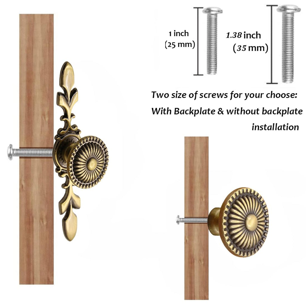 Vintage Cabinet Knobs, [4 Pack] Antique Brass Drawer Knobs with Backplate, Gold Knobs for Dresser, Kitchen