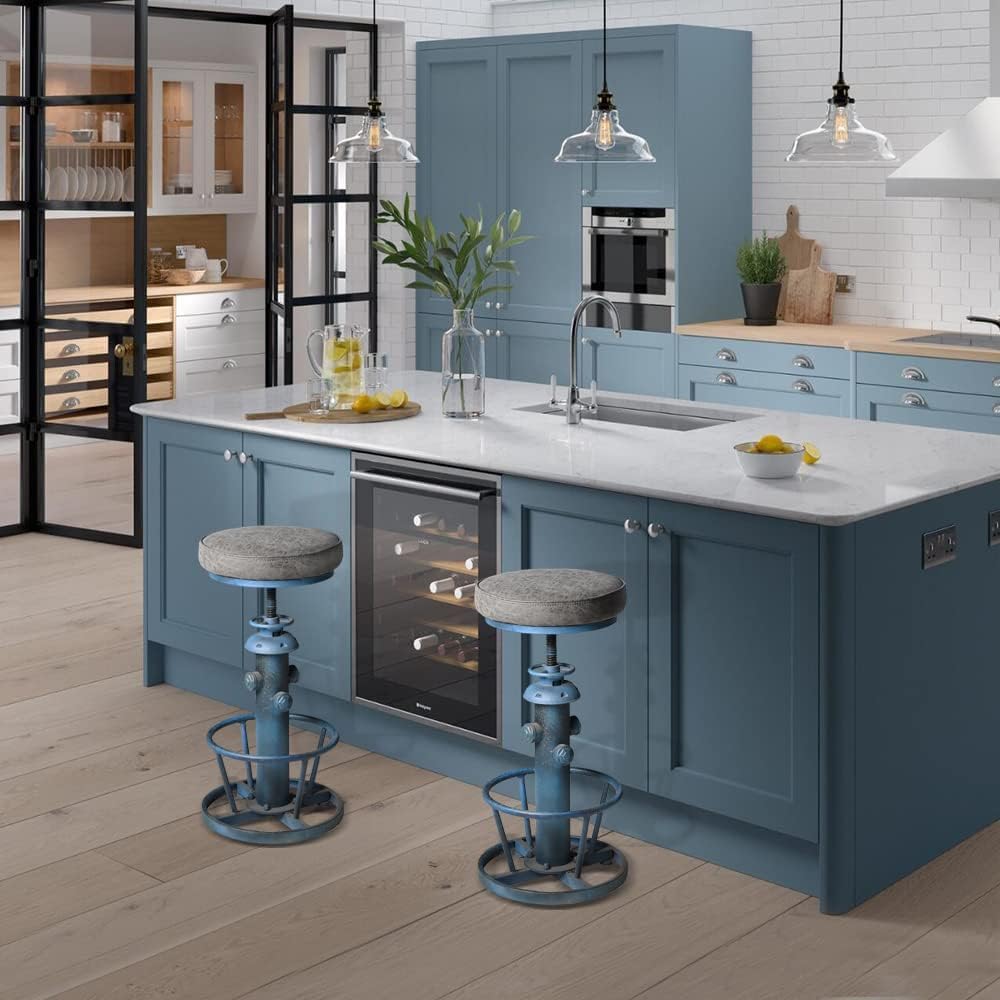 Industrial Bar Stool with Cushioned PU Seat 24.8-30.3inch Height Adjustable Vintage Counter Stools Island Farmhouse