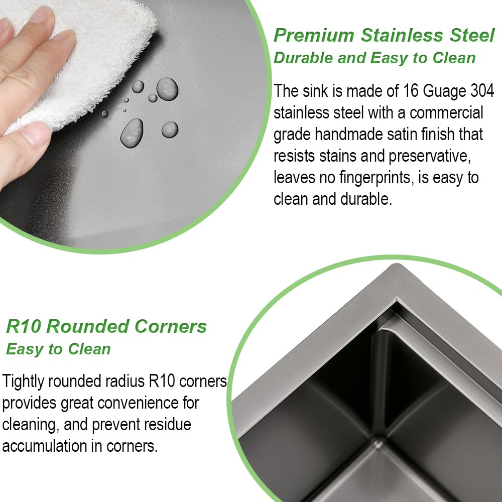 33 Inch Black Undermount Kitchen Sink Offset Drain, 33x19 Undermount Workstation Sink 16 Gauge Stainless Steel Single