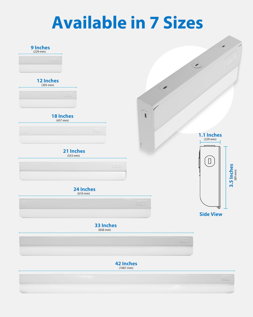 9" LED Direct Wire Under Cabinet Light - Dimmable Undercounter LED Lights - Selectable CCT 2700K-5000K, 340-360