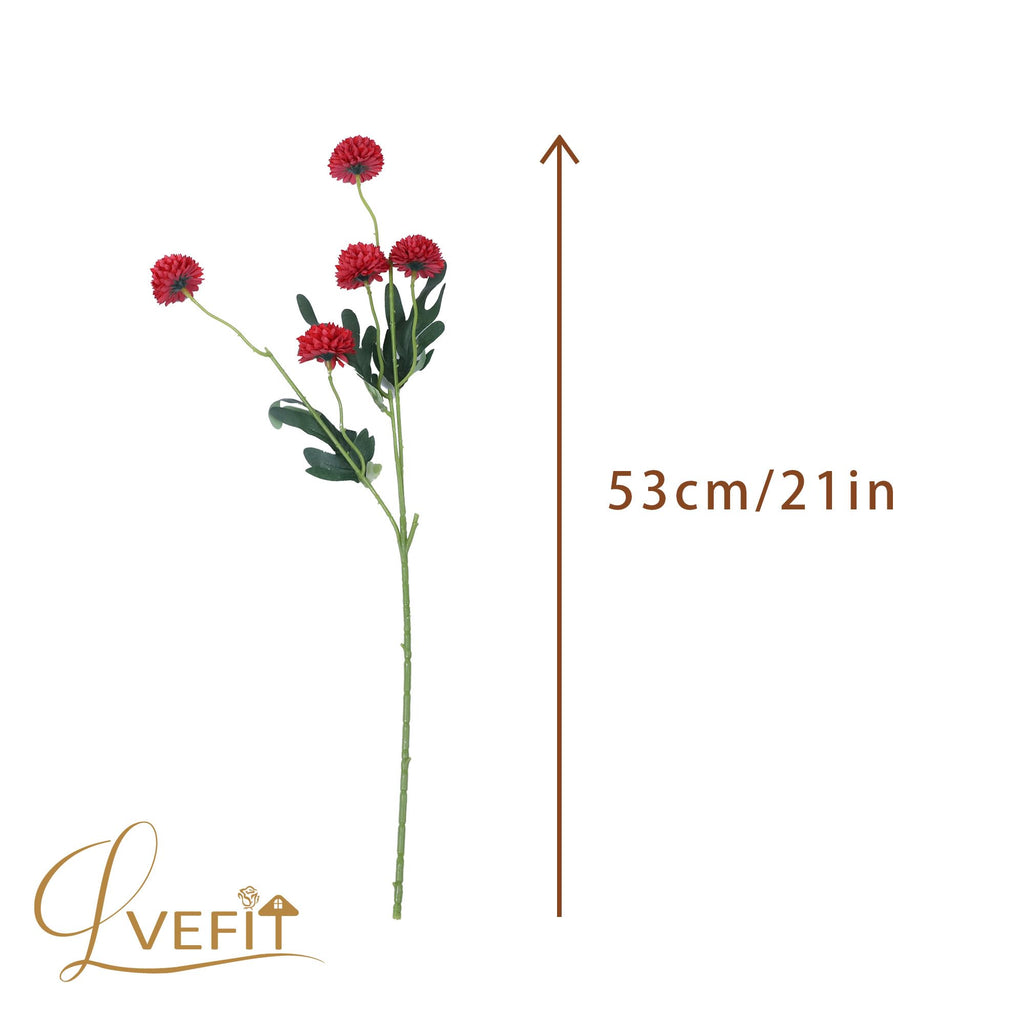 10 Pcs Red Kiku Flower Fake Mums Long Stem Flowers, Faux Kiku Flower Bulk, Silk Flowers Mini Chrysanthemum Floral