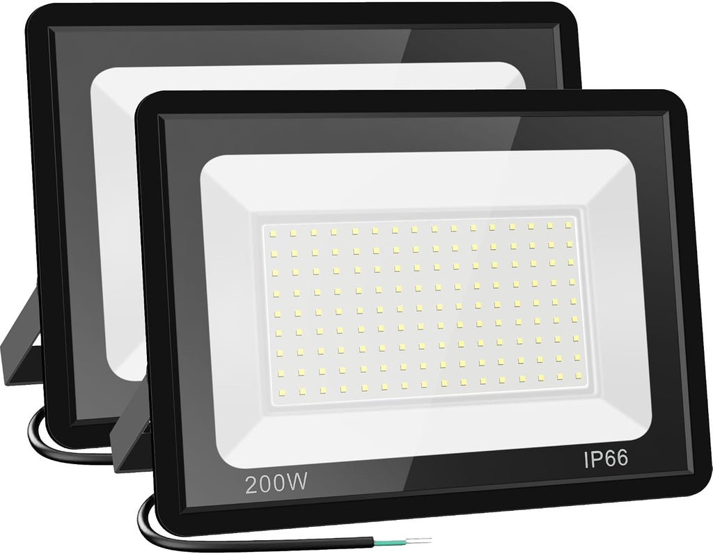 200W LED Flood Light Bulbs 2 Pack, Outdoor Waterproof IP66, 6000K Daylight White, Exteriores Security Floodlights for