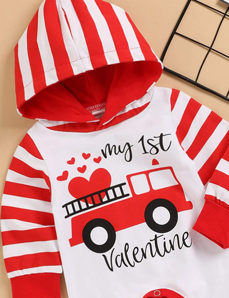 Baby-girls Newborn Easter My 1St Letter Rabbit Stripe Hoodie Romper Outfit, Valentine-b, 3-6 Months