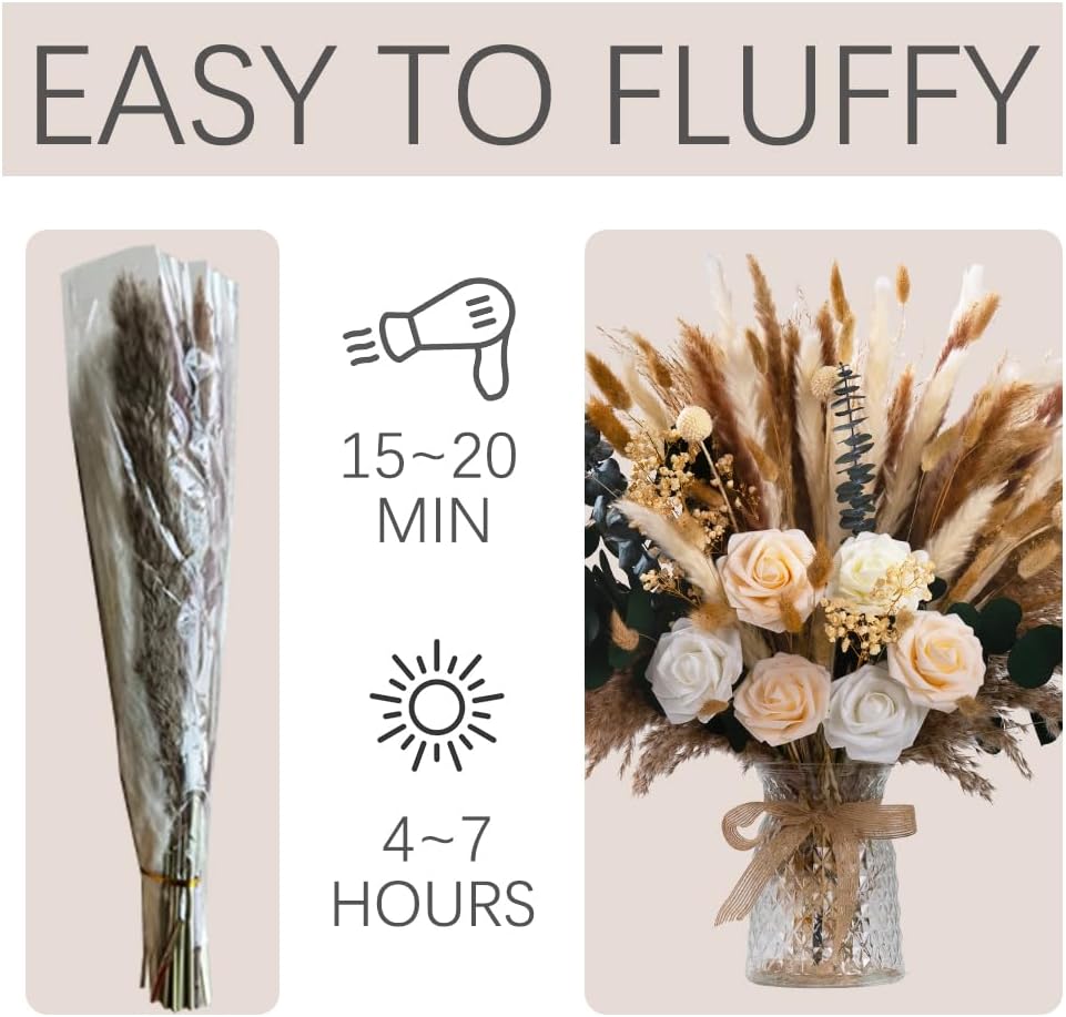 Artificial Flowers in Vase Natural Dried Pampas Grass - Set of 101