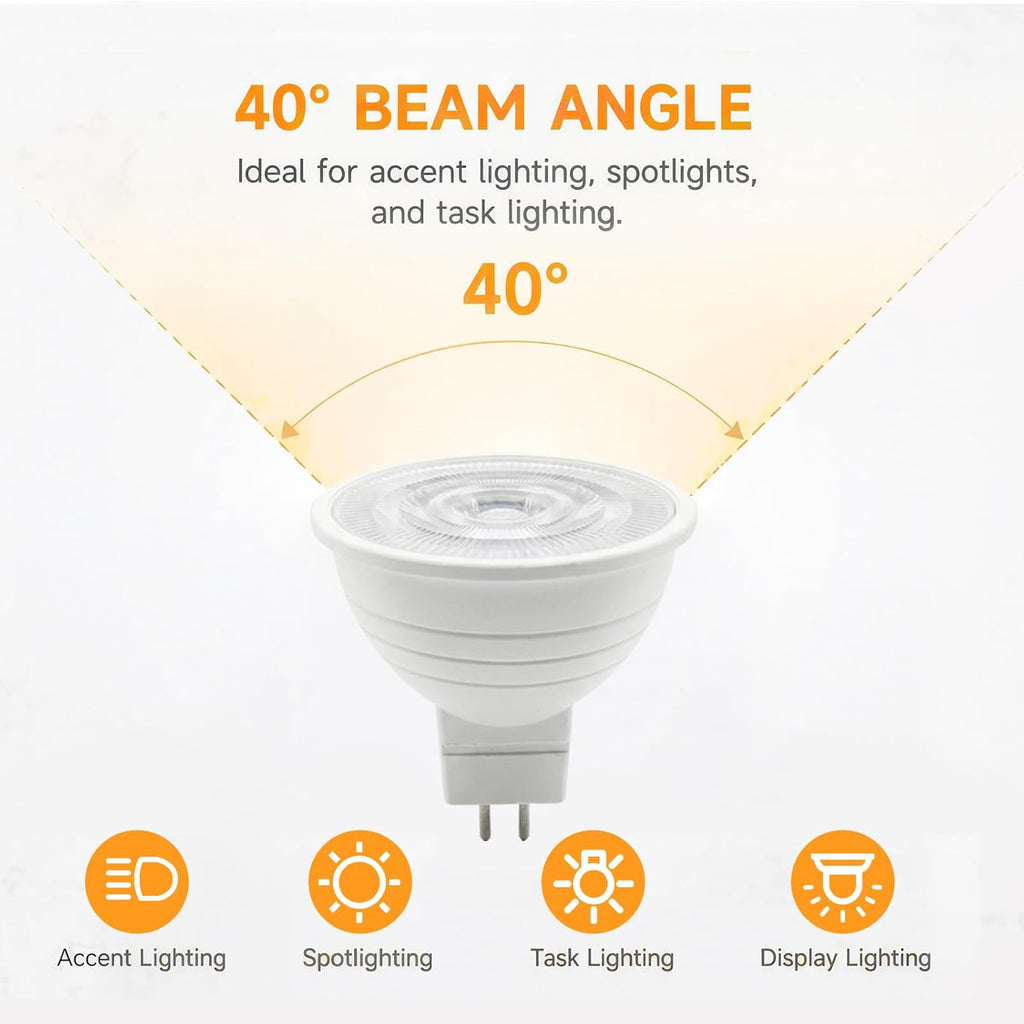 MR16 LED Bulb Dimmable GU5.3 12V 2700K Warm White,Halogen Equivalent, 40° Beam Angle Spotlight for Landscape
