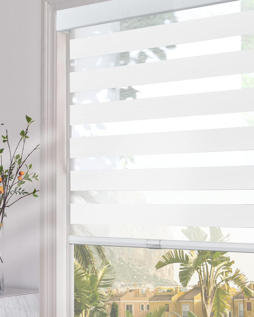 Cordless Zebra Blinds for Windows (24" W x 72" H, White) with Upgraded Cassette Free-Stop Light Filtering Dual Layers