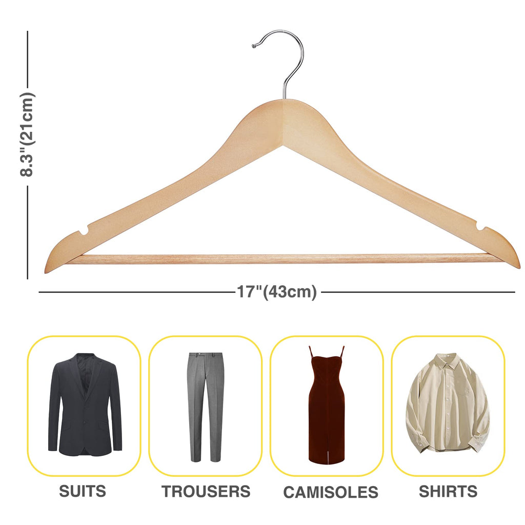 Wooden Hangers 30 Pack Clothes Hanger for Daily Used, Coat Hangers for Closet, Heavy Duty Wood Hanger for Suit, Shirts