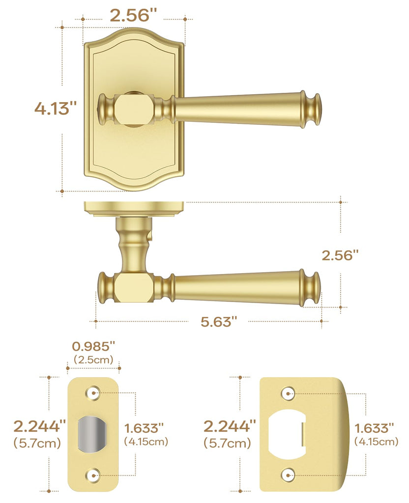 1 Pack Brushed Gold Passage Interior Door Handles