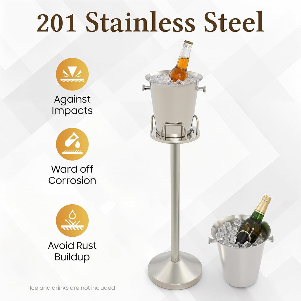 Champagne Ice Bucket with Stand, Stainless Steel Wine Chiller on Rack for Party Bar Club Wedding, 5L Capacity, Silver