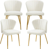 Velvet Dining Chairs Set of 4, Modern Upholstered Dining Room Chairs with Gold Metal Legs, White