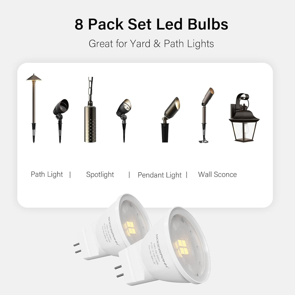 MR11 LED Bulbs GU4 Bi-Pin Base 3W 200 Lumens 2700K Warm White 12-24V AC/DC Low Voltage Bulbs for Landscape