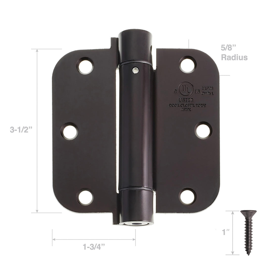 2 Pack) Heavy-Duty 3-1/2" Self-Closing Spring Door Hinge with 5/8" Radius Corners, UL Listed - Oil Rubbed Bronze