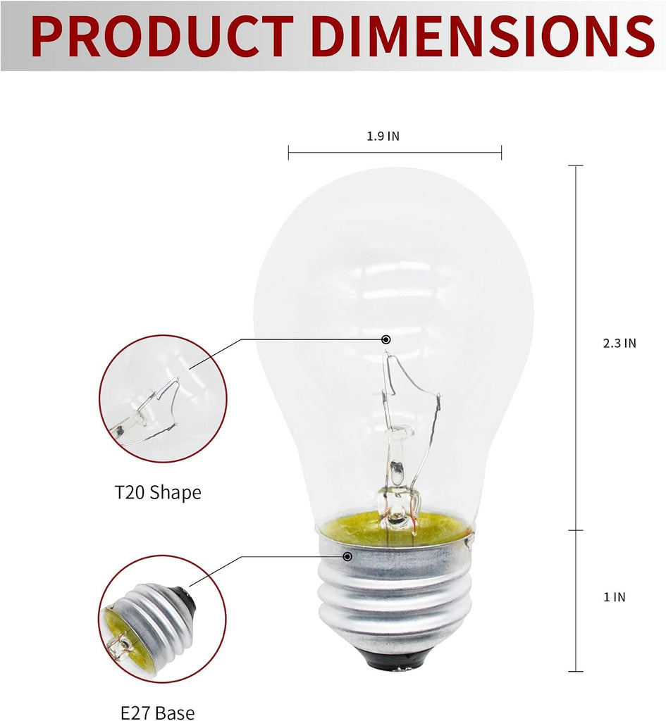 Appliance Oven Light Bulb A15 40W 120V for Oven Stove Refrigerator Microwave Lamp Reolacement E26 Medium E27 Base