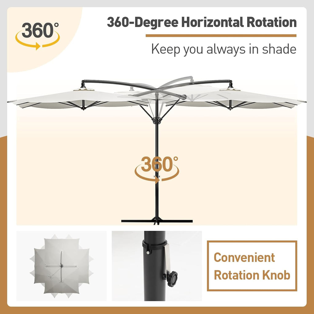 9 x 11.5FT Offset Patio Umbrella, Cantilever Hanging Outdoor Umbrella w/360-degree Rotation, Handy Crank
