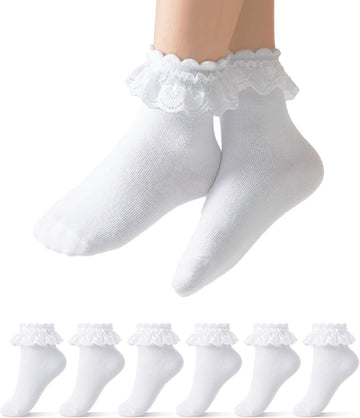 Girls White Ruffle Socks Toddler Lace Frilly Dress School Ankle