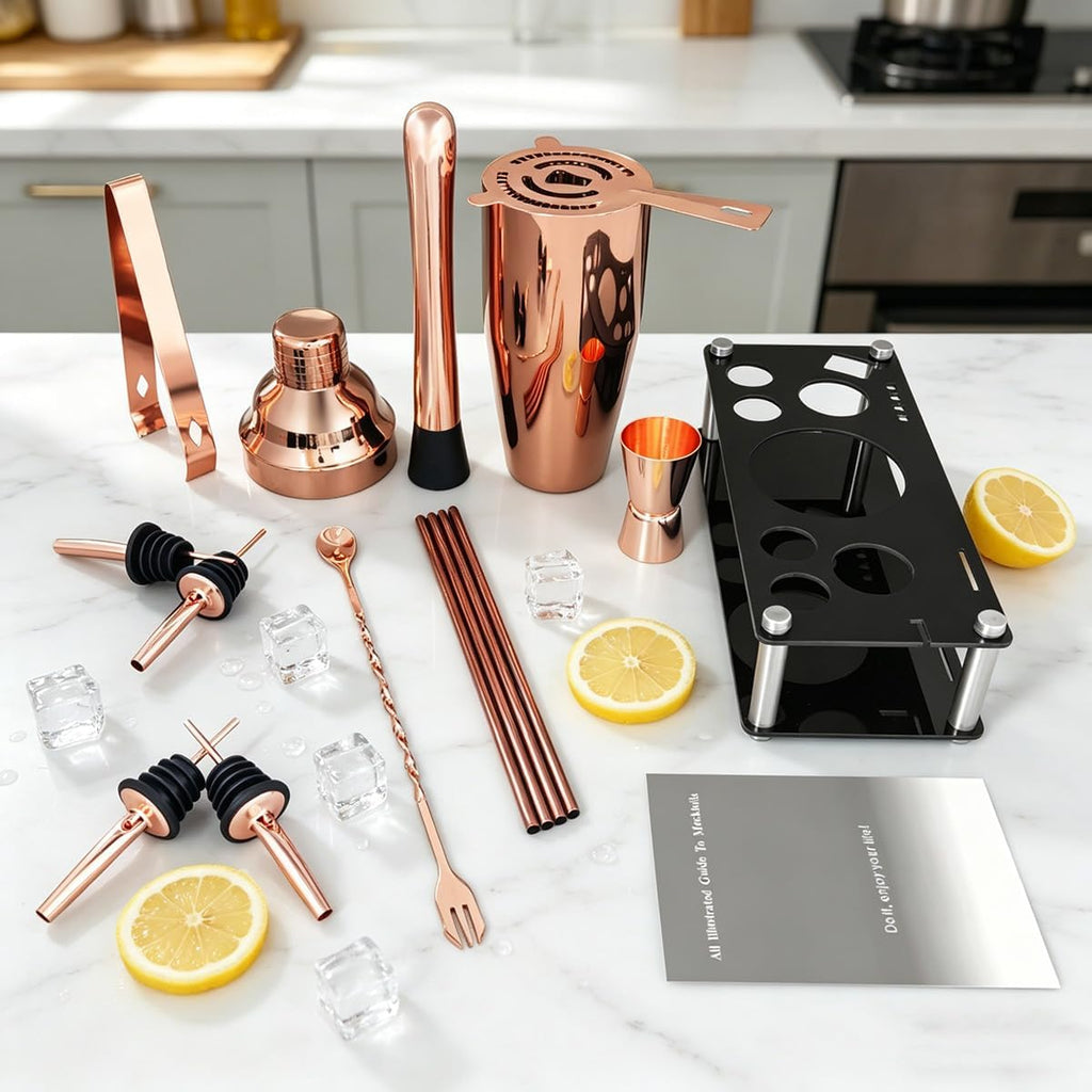 14-Piece Cocktail Shaker Set with Stand, Bartender Kit, 25oz Shakers, Bar Set Cocktail Shaker Set, Jigger - Set of 16