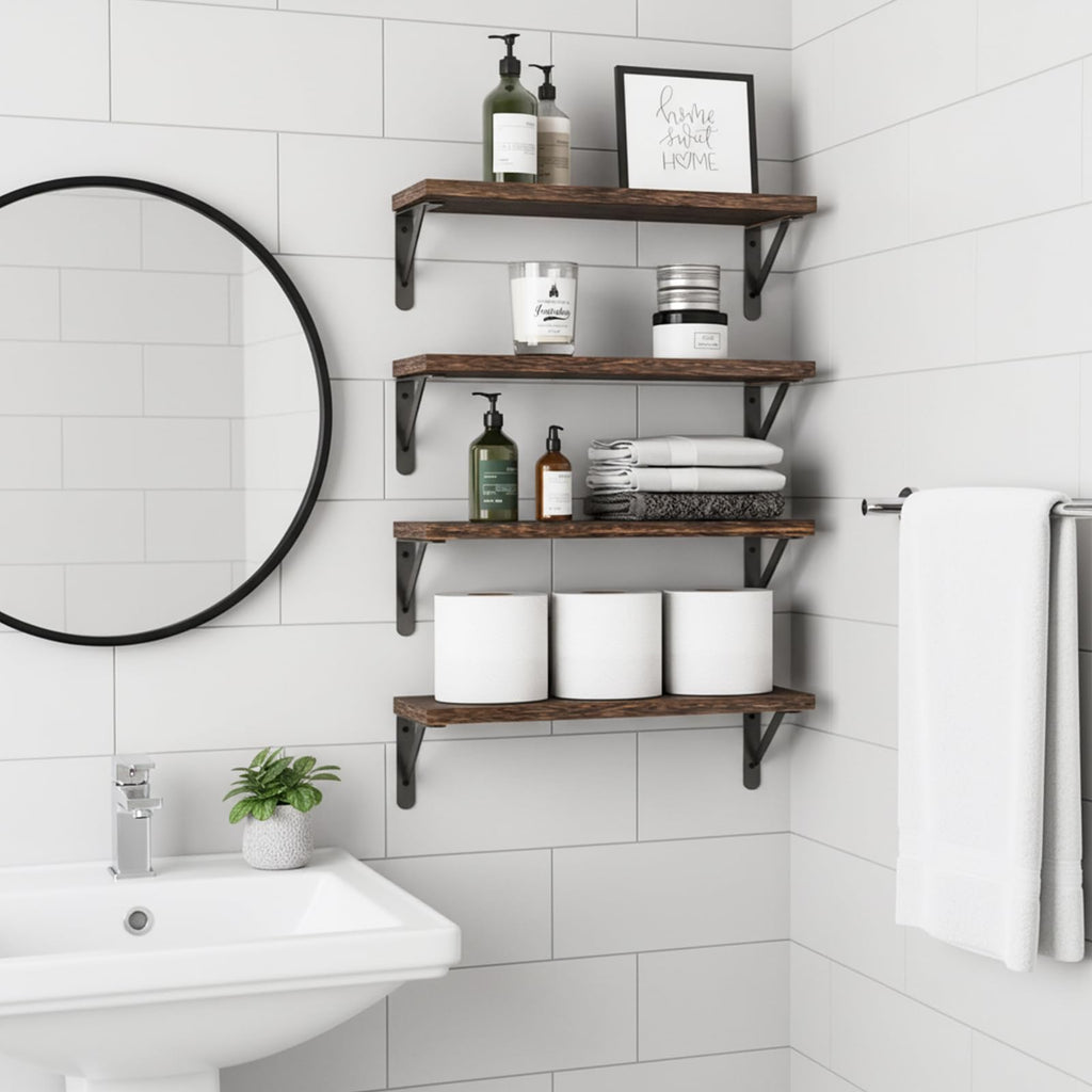 Wall Floating Shelves Decor (Brown, Set of 4, 16.5 Inch)