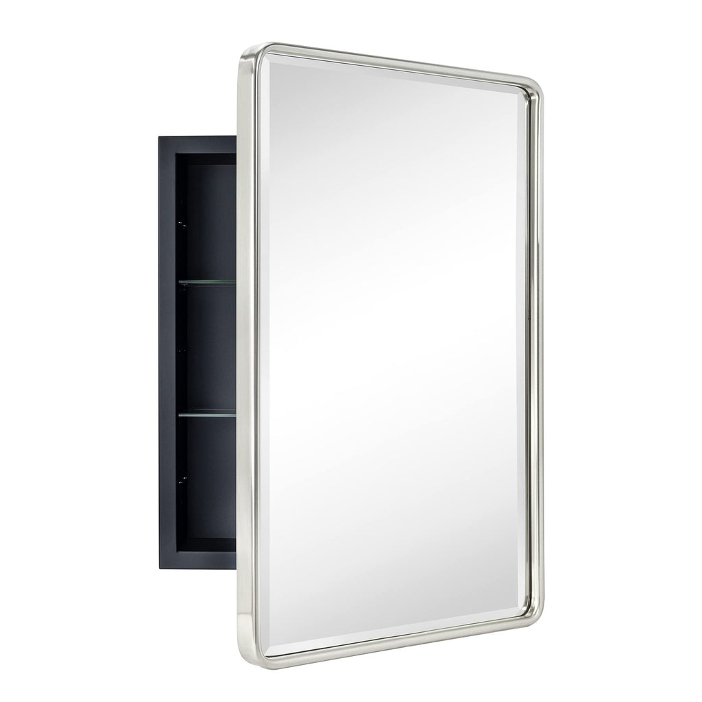 16x24 Brushed Nickel Recessed Bevel Mirrored Bathroom Medicine Cabinet