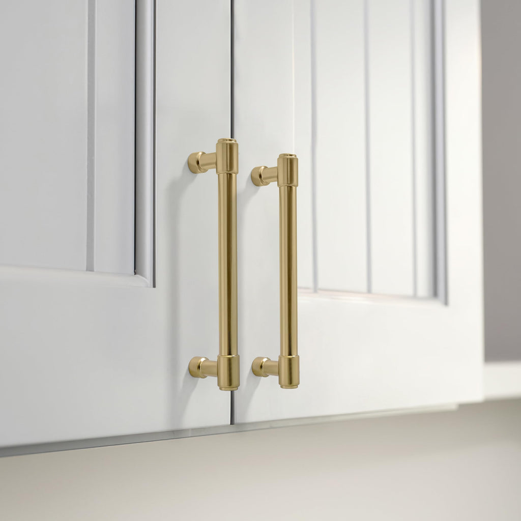 2 Pack Brushed Brass Cabinet Pulls 5 Inch(128MM) Hole Centers Kitchen Brushed Gold Cabinet Handles Cabinet Hardware