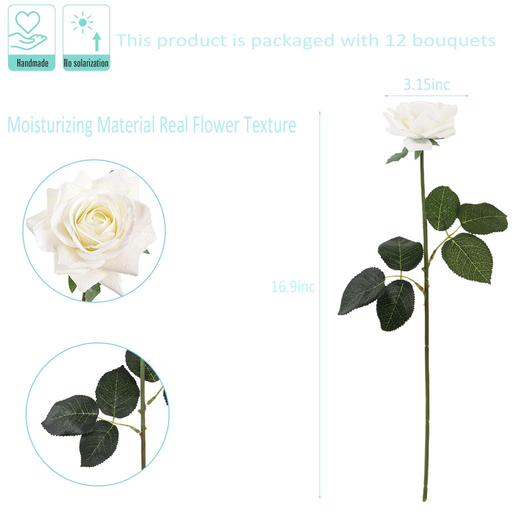 12pcs Real Touch White Roses Artificial Flower Lifelike Rose