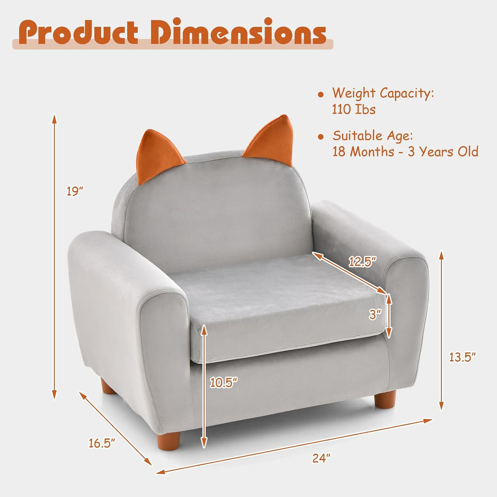 Kids Sofa, Children Armrest Chair with Sturdy Wood Construction and Dutch Velvet, Upholstered Toddler Armrest Couch