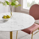 Lippa 36" Mid-Century Dining Table with Round Artificial Marble Top in Gold White