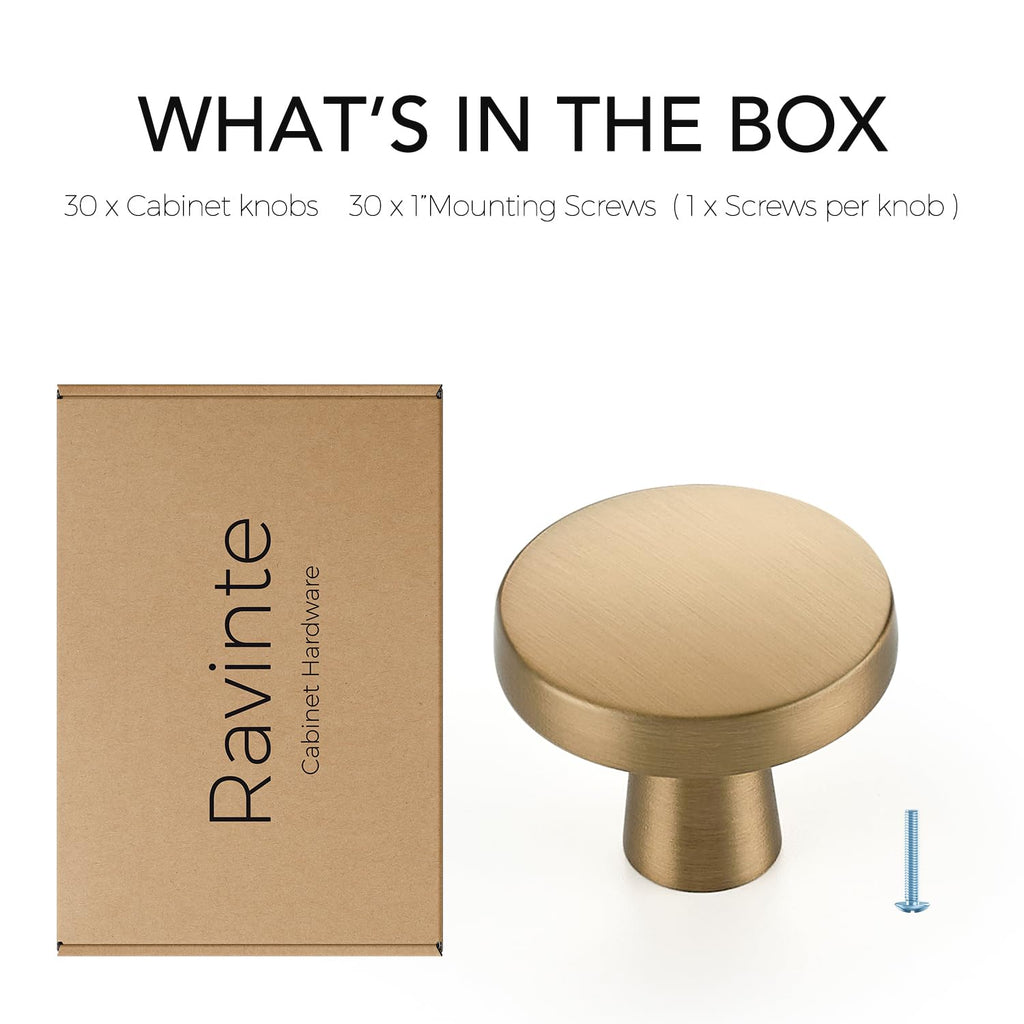 Champagne Bronze Cabinet Knobs Solid Pulls Single Hole 30 Pack