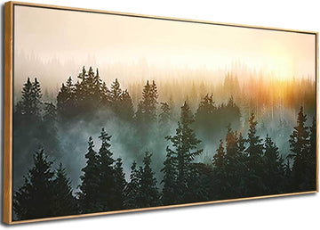 Large Foggy Forest Canvas Wall Art Landscape Mountain Painting Inch Framed Wall Art Living Room Kitchen Office