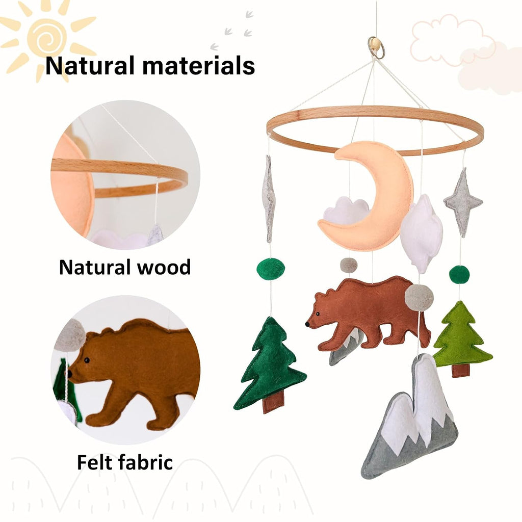 Woodland Baby Mobile, Woodland Mobile for Crib, Bear Crib Mobile for Boys, Nursery Mobile for Bassinet, Pack