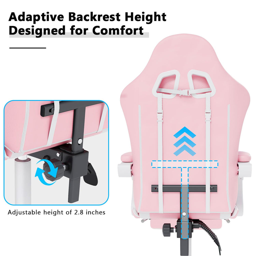 Gaming Chair with Headrest and Footrest, Pink
