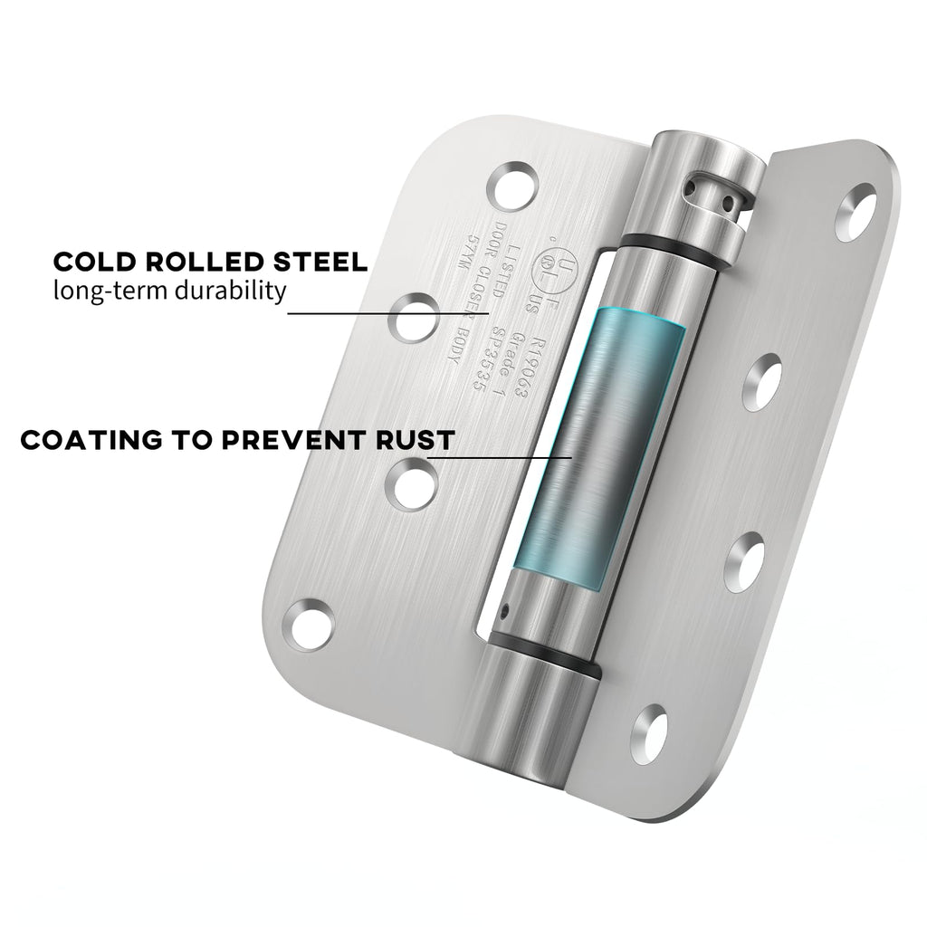 2 Pack 4 Inch Spring Loaded Brushed Nickel Door Hinges 5/8" Radius Corners