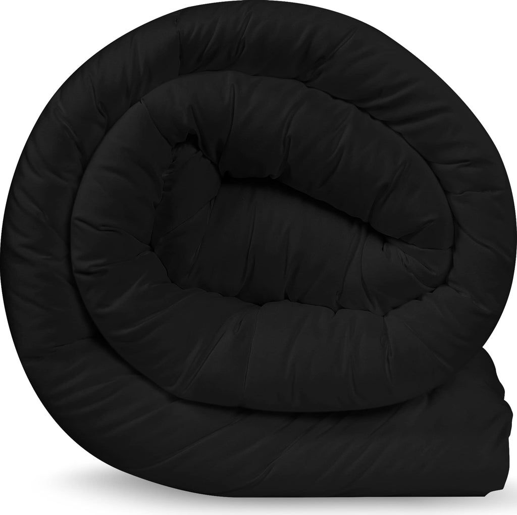 Comforter Duvet Insert, Quilted Comforter with Corner Tabs, Box Stitched Down Alternative Comforters (Black, Double)