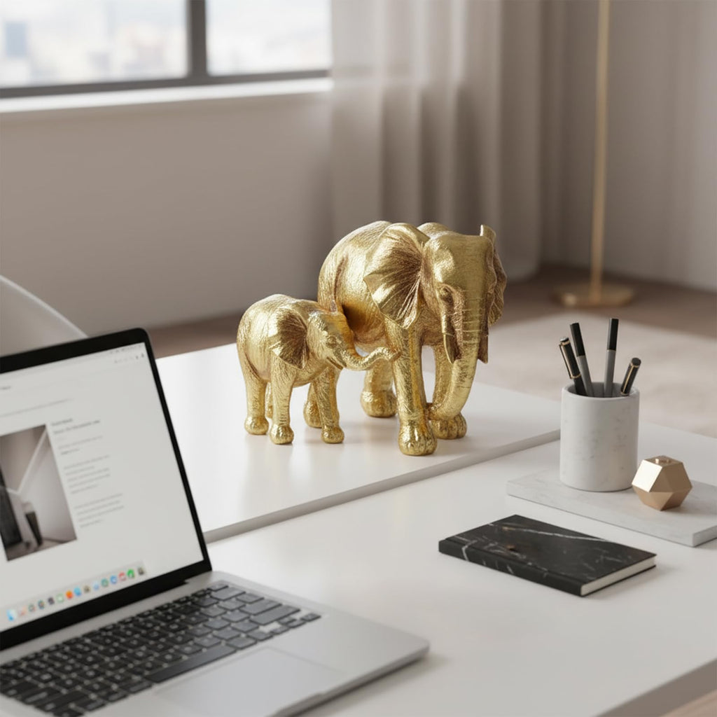 Large Elephant Statue Home Decor Indoor - Mother & Child Sculptures, Luxury Resin Statue Entryway Table Shelf Accent