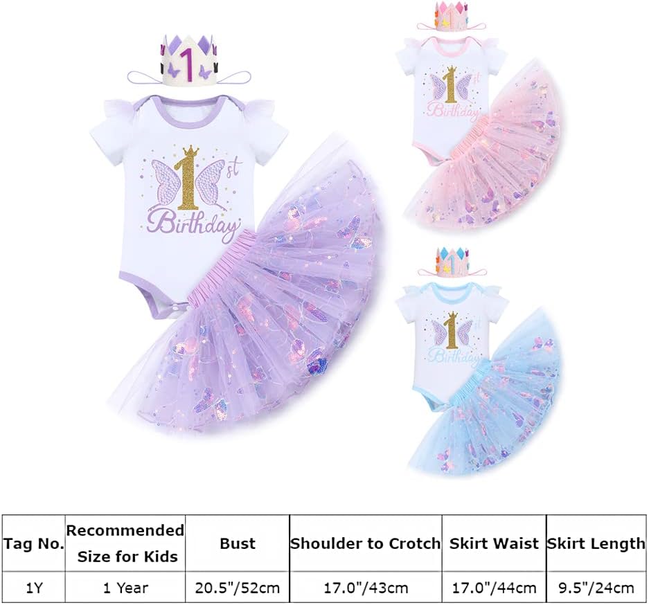 Baby Girl 1st Birthday Cake Smash Outfit Sequin Butterfly Romper Princess Tutu Dress Headband Photoshoot Clothes