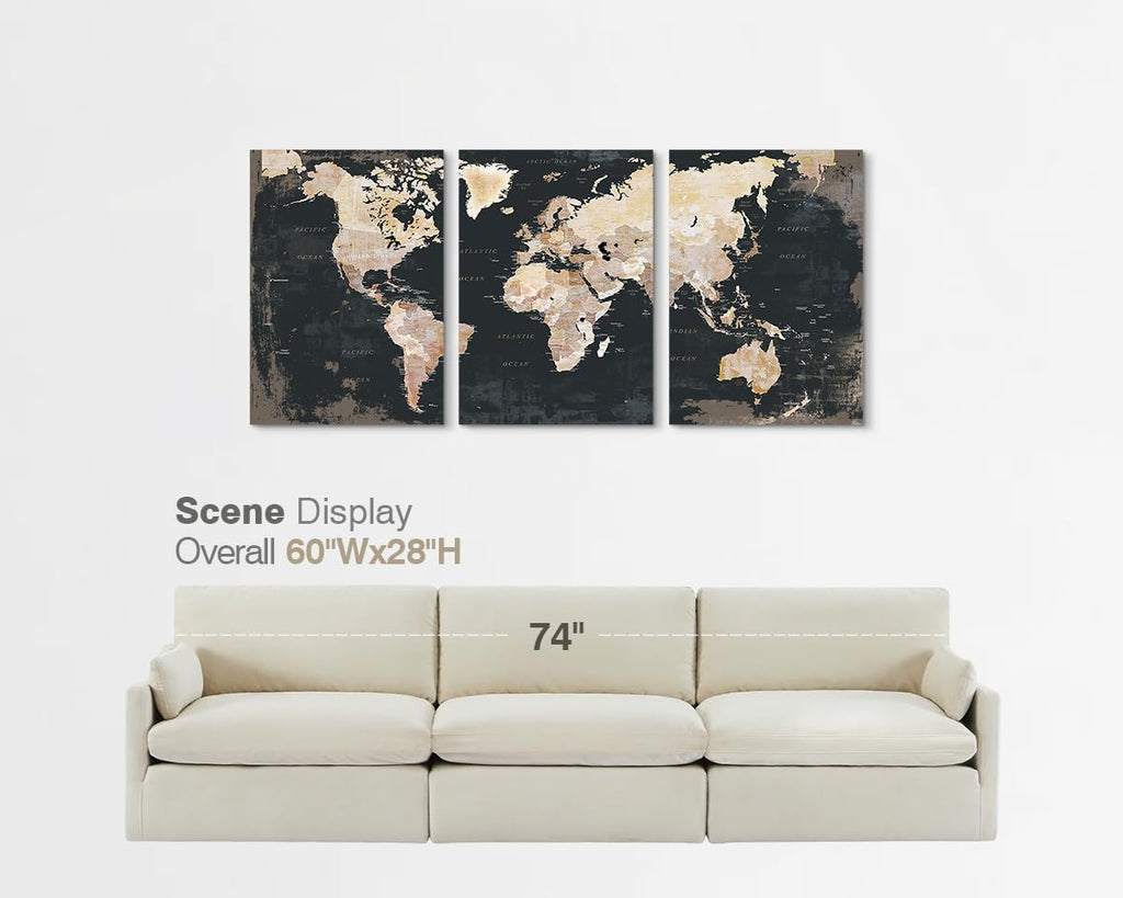 Black Wall Decor for Mens Bedroom Office Living Room World Maps for Wall