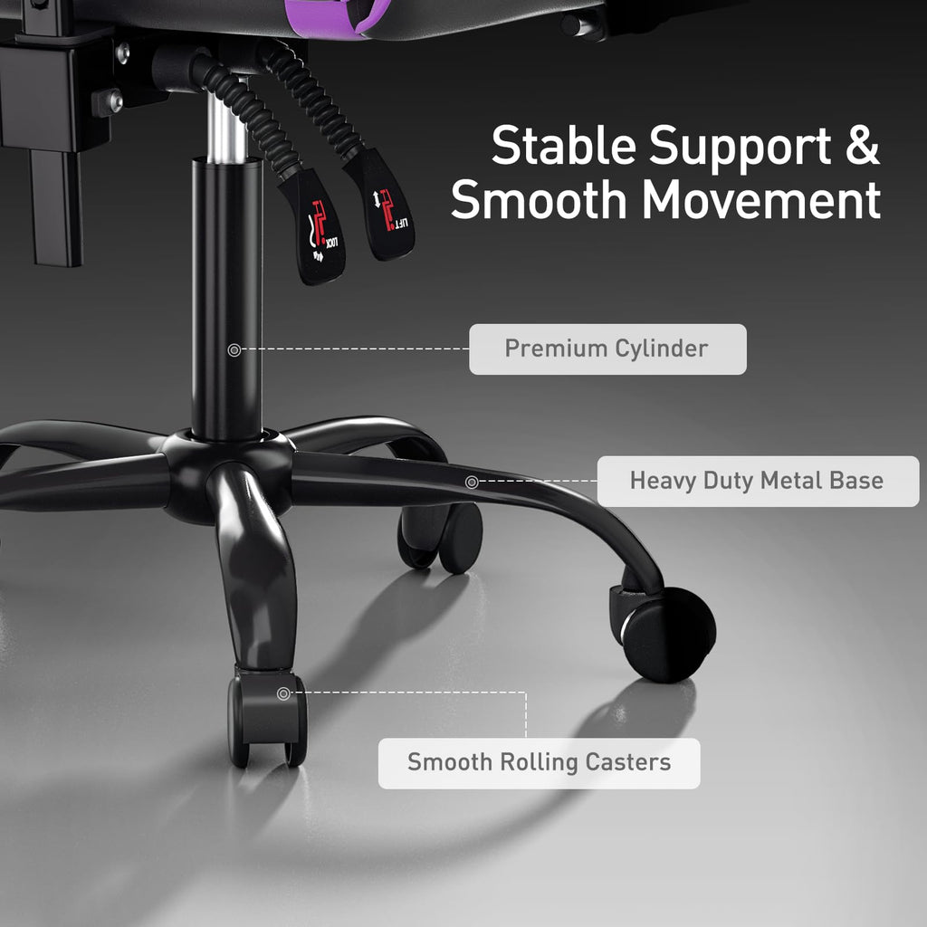 Gaming Chair, Footrest & Lumbar Support, Height Adjust, Purple