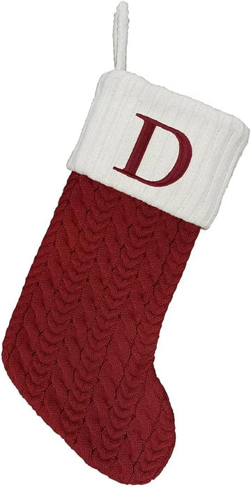 21 Inch Cable Knit Monogram Christmas Stocking (Embroidered D)